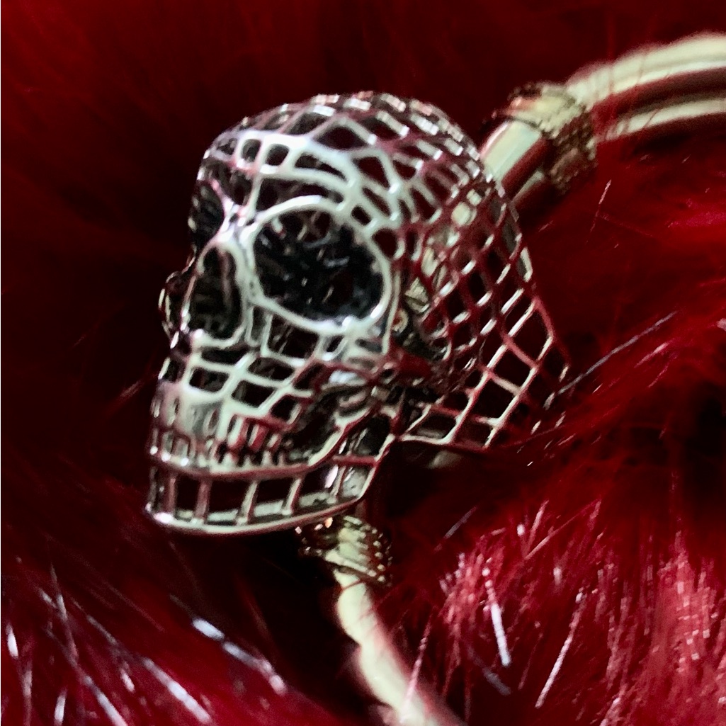 Anillo De Cara De Calaverapllatinogrande Y Ancho Sz 9#Cas